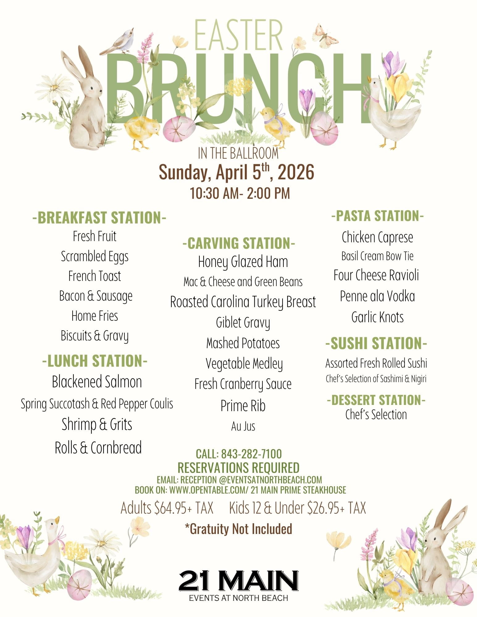 Easter Menu at 21 Main Prime Steakhouse